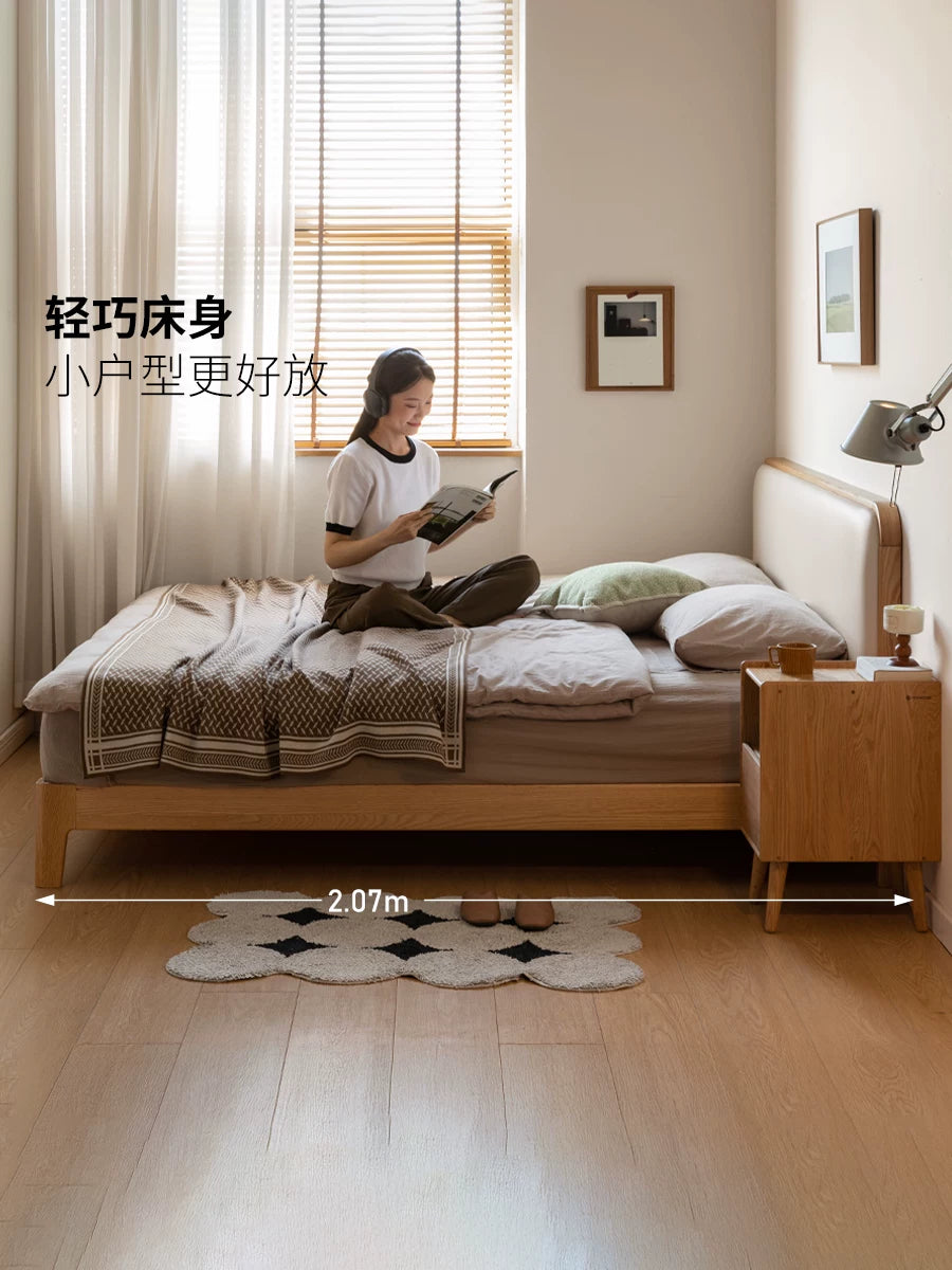 全实木床双人床现代简约橡木科技布软靠床原木风主卧大床